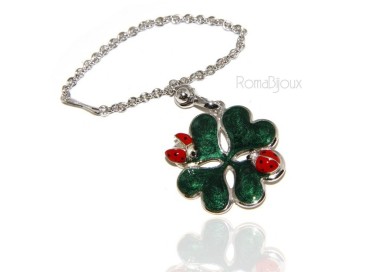 RMB|Key ring or pendant charm woman bag Key ring door keys and four-leaf clover 925 silver ladybug massive