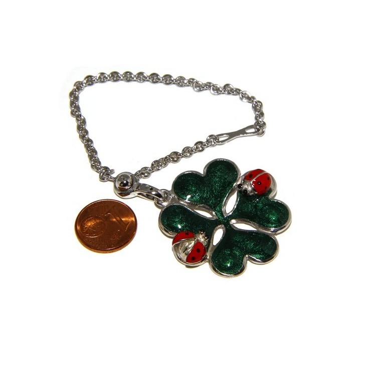 RMB|Key ring or pendant charm woman bag Key ring door keys and four-leaf clover 925 silver ladybug massive