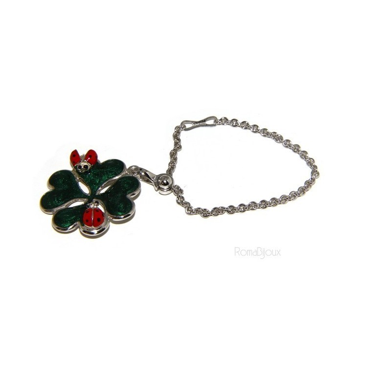 RMB|Key ring or pendant charm woman bag Key ring door keys and four-leaf clover 925 silver ladybug massive