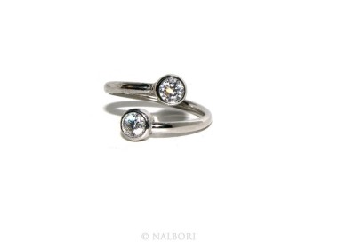 RMB|Argento 925 : Anello contrariè regolabile con zirconi naturali 4 mm colore bianco anche finger, da falange