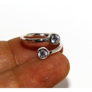 RMB|925: Adjustable contrary ring with natural zircon 4 mm white color even finger for phalanx