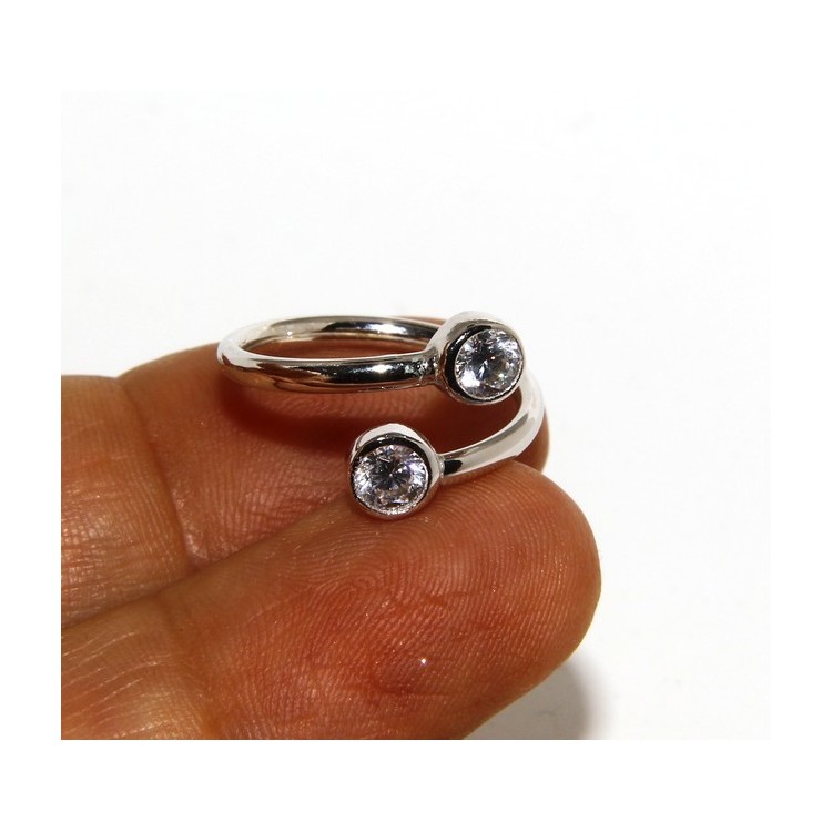 RMB|925: Adjustable contrary ring with natural zircon 4 mm white color even finger for phalanx