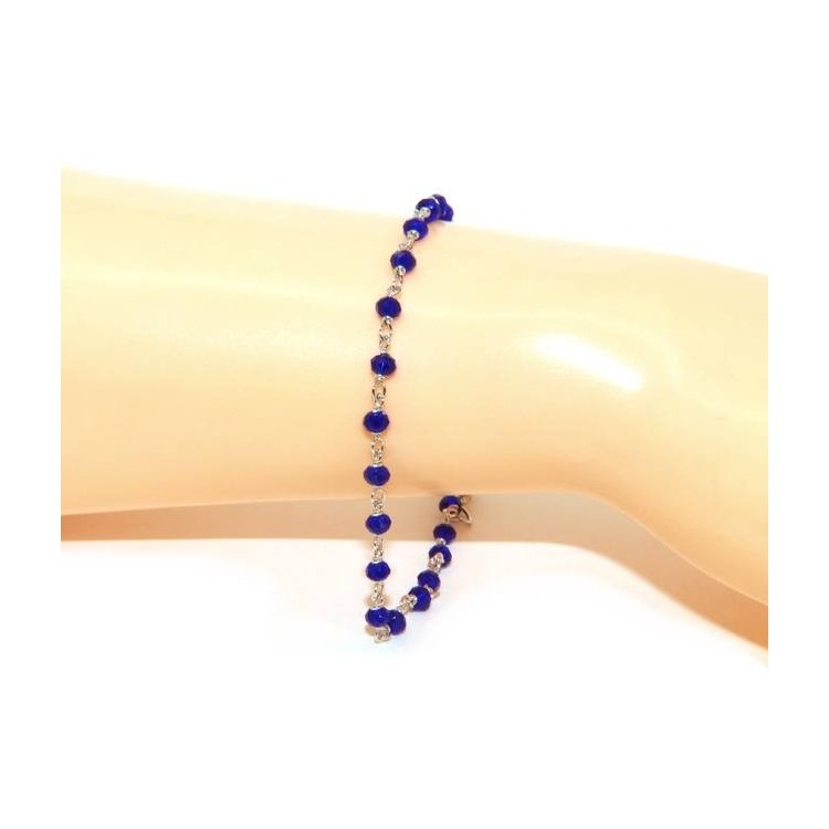 RMB|Man woman bracelet 925 Silver With Blue 3 / 3.5 mm crystal processing Marseille rosary handmade