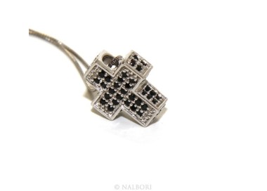 RMB|Argento 925 : Collana Collier uomo donna veneziana 45 cm e croce 3D a pavè di zirconi nero