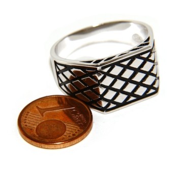 RMB|Ring Silver 925 Men's rectangular shield diamond pattern black ribbed