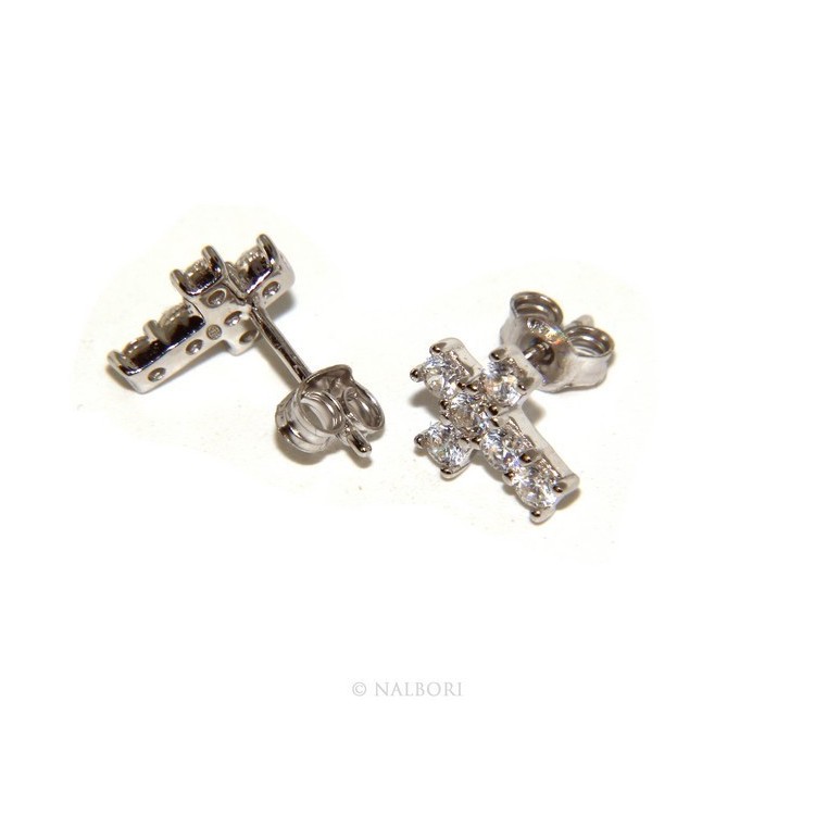 RMB|925: earrings men / women cross stitch light pave zircon White