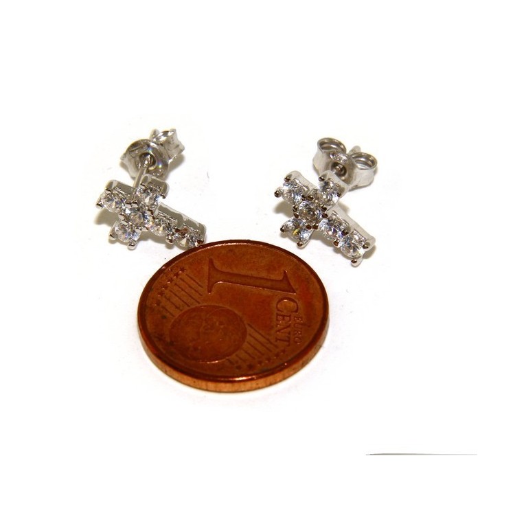 RMB|925: earrings men / women cross stitch light pave zircon White