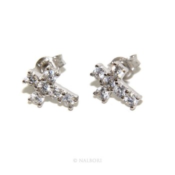RMB|925: earrings men / women cross stitch light pave zircon White