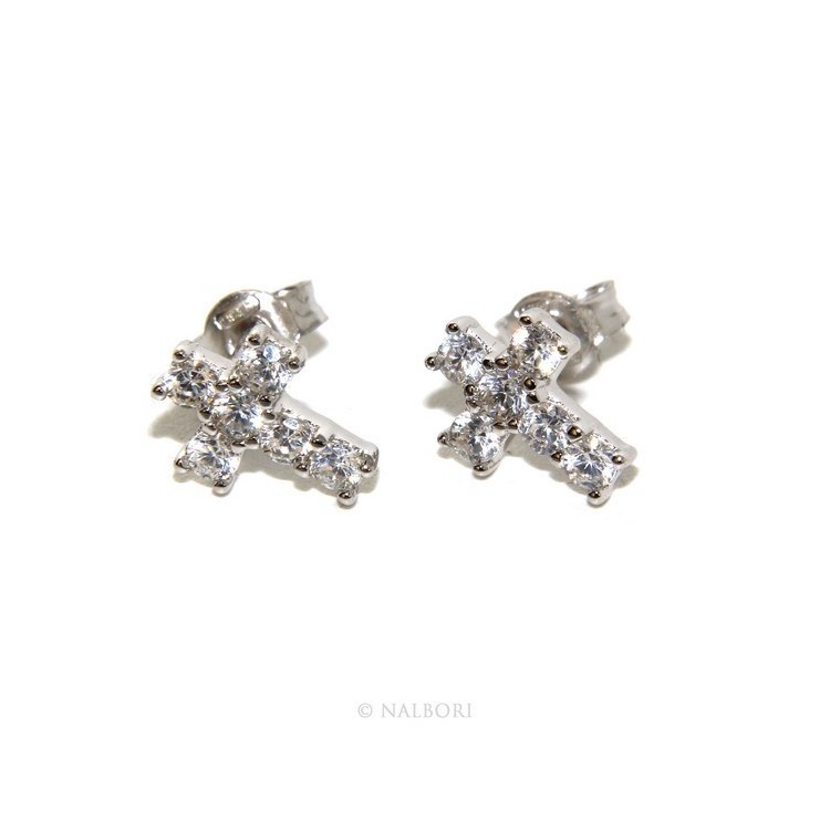 RMB|925: earrings men / women cross stitch light pave zircon White