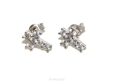 RMB|Argento 925 : orecchini uomo/donna punto luce croce pavè zircone bianco