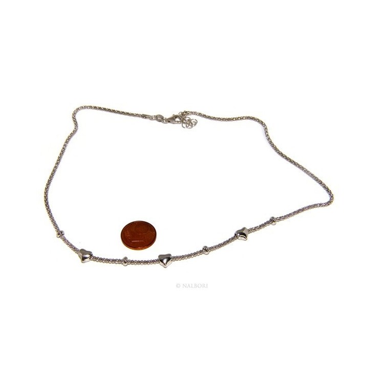 RMB|Argento 925 : Collana donna pop corn con cuore cuori e rondelle 43-45 cm