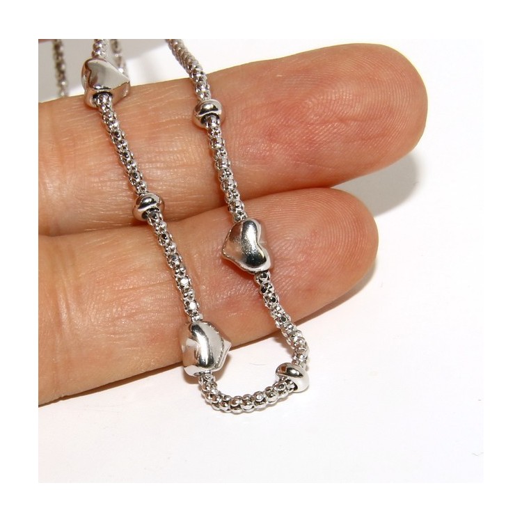 RMB|Argento 925 : Collana donna pop corn con cuore cuori e rondelle 43-45 cm