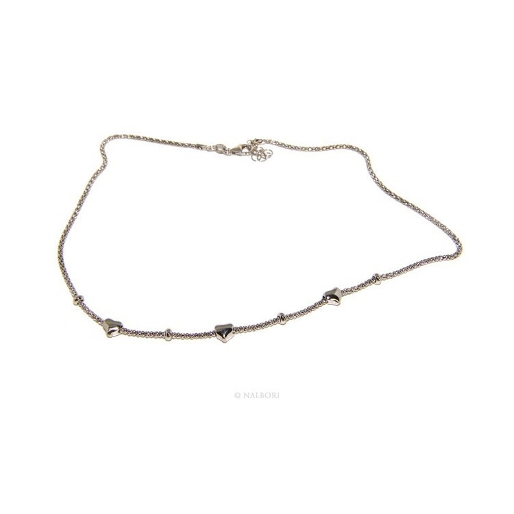 RMB|Argento 925 : Collana donna pop corn con cuore cuori e rondelle 43-45 cm