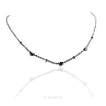RMB|Argento 925 : Collana donna pop corn con cuore cuori e rondelle 43-45 cm