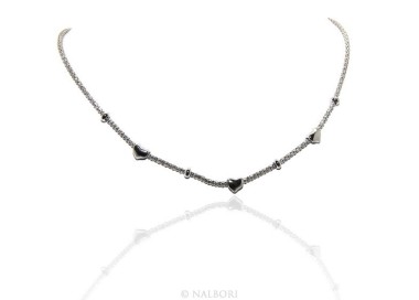RMB|Argento 925 : Collana donna pop corn con cuore cuori e rondelle 43-45 cm