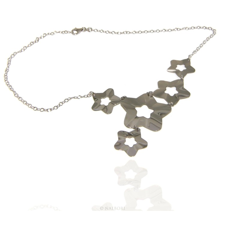 RMB|925 silver choker necklace with asymmetric rain of stars 45 cm adjustable