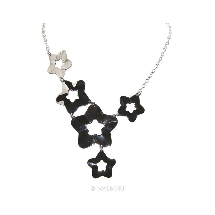 RMB|Argento 925 : Collana donna girocollo con pioggia di stelle asimetrica 45 cm regolabile