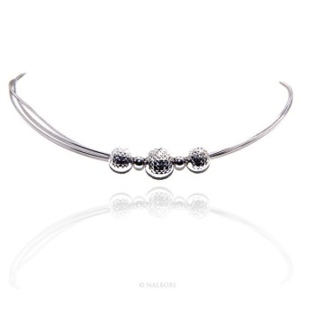 RMB|Argento 925 : Collana donna girocollo a 3 fili omega con sfere diamantate a gradazione