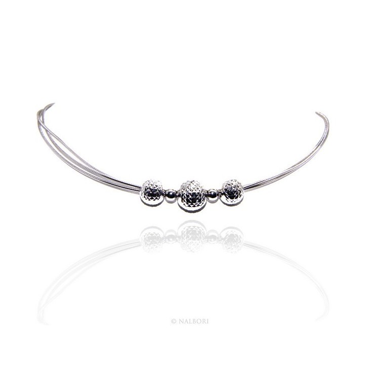 RMB|Argento 925 : Collana donna girocollo a 3 fili omega con sfere diamantate a gradazione