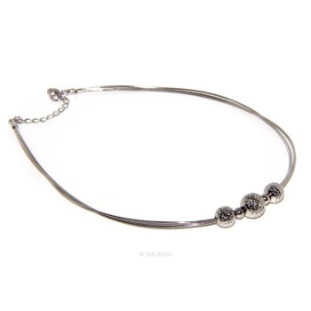 RMB|Argento 925 : Collana donna girocollo a 3 fili omega con sfere diamantate a gradazione