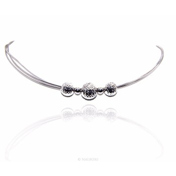 RMB|925 silver choker necklace with 3 omega strands with graduated diamond spheres