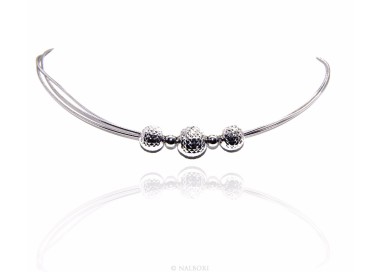 RMB|925 silver choker necklace with 3 omega strands with graduated diamond spheres