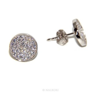 RMB|Argento 925 : coppia di orecchini 9,5mm uomo donna bottone pavè zirconi mircosetting tondo