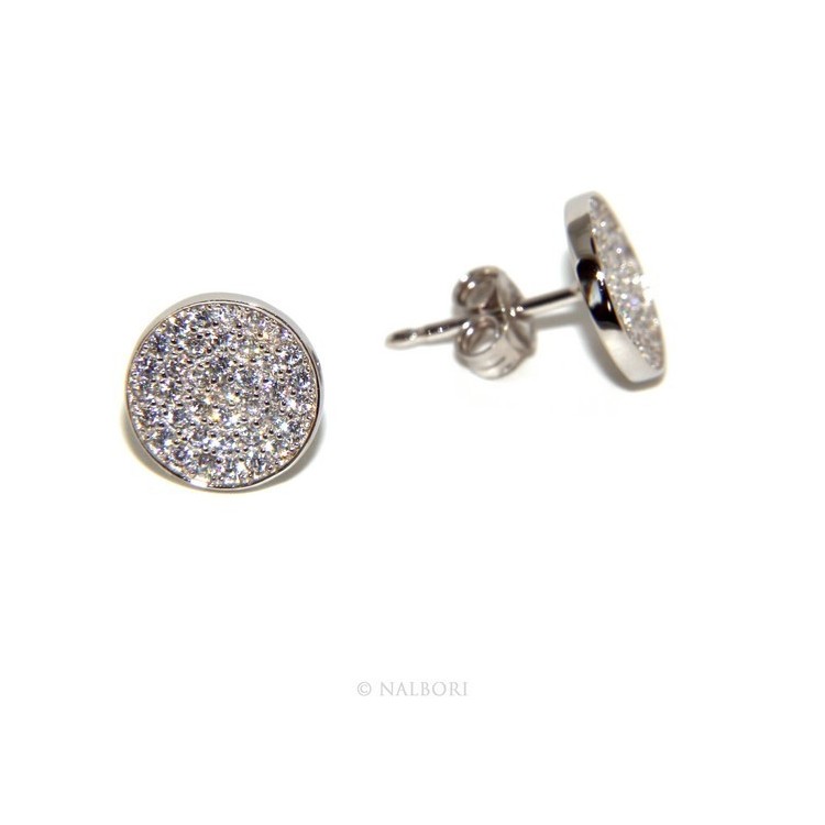 RMB|925: pair of earrings 9.5mm man woman button pavé zirconia mircosetting round