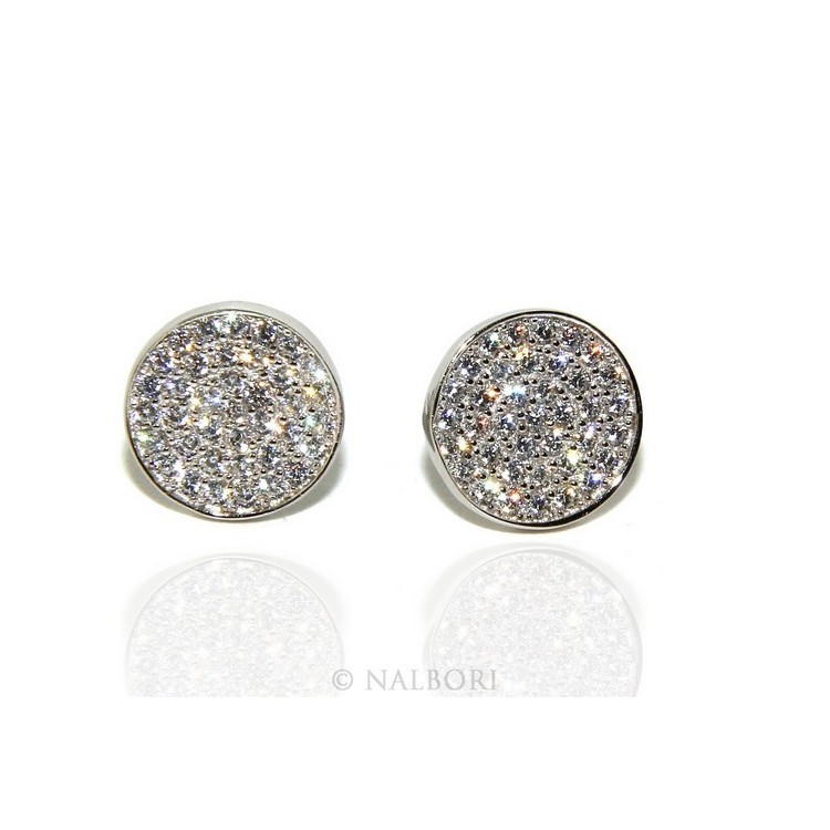 RMB|925: pair of earrings 9.5mm man woman button pavé zirconia mircosetting round