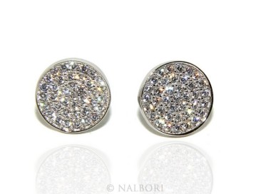 RMB|Argento 925 : coppia di orecchini 9,5mm uomo donna bottone pavè zirconi mircosetting tondo