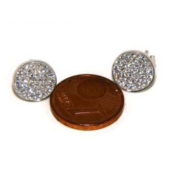 RMB|Argento 925 : coppia di orecchini 9,5mm uomo donna bottone pavè zirconi mircosetting tondo