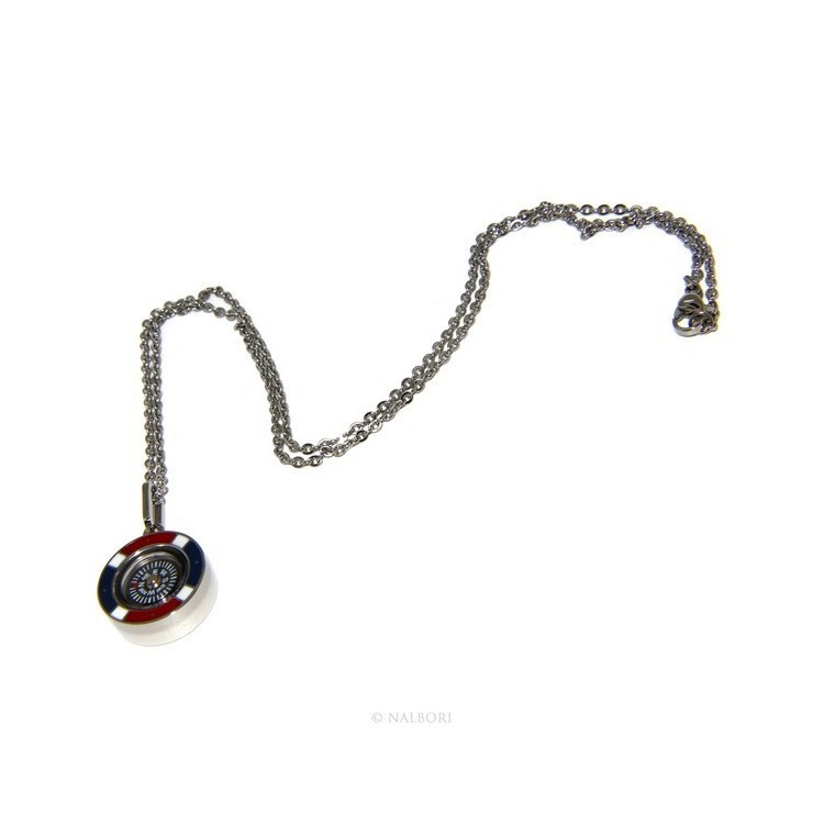 RMB|Steel: Exclusive necklace rolo 'man woman pendant french flag and compass