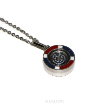 RMB|Steel: Exclusive necklace rolo 'man woman pendant french flag and compass