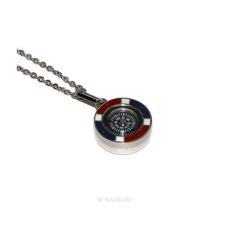 RMB|Steel: Exclusive necklace rolo 'man woman pendant french flag and compass