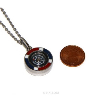 RMB|Steel: Exclusive necklace rolo 'man woman pendant french flag and compass
