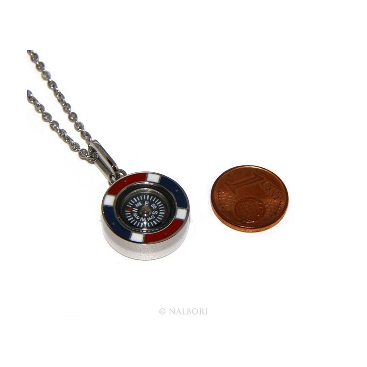 RMB|Steel: Exclusive necklace rolo 'man woman pendant french flag and compass