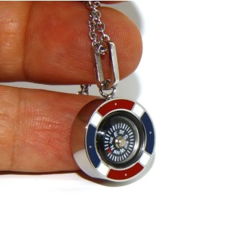 RMB|Steel: Exclusive necklace rolo 'man woman pendant french flag and compass