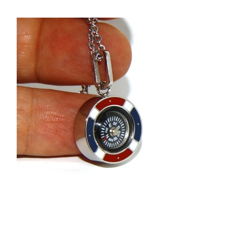 RMB|Steel: Exclusive necklace rolo 'man woman pendant french flag and compass