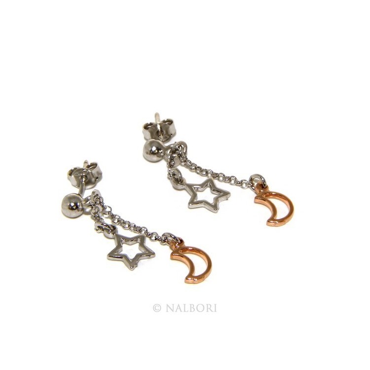 RMB|925: earrings with rolo chain 'ball pendant star rose moon
