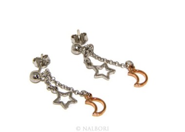 RMB|Argento 925 : orecchini pendenti con catena rolo' pallina ciondolo stella luna rosè