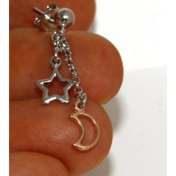RMB|925: earrings with rolo chain 'ball pendant star rose moon