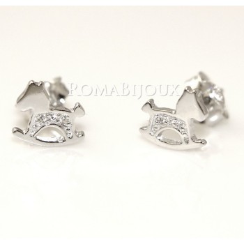 RMB|Argento 925 : orecchini donna ragazza bambina stud cavallo a dondolo pave' di zirconi bianchi
