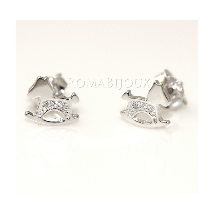 RMB|Argento 925 : orecchini donna ragazza bambina stud cavallo a dondolo pave' di zirconi bianchi