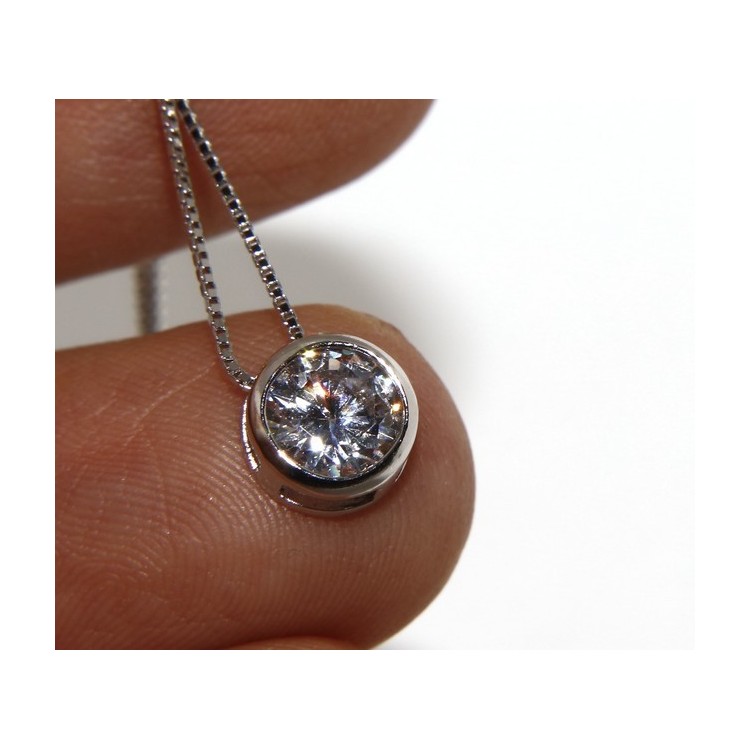 RMB|Argento 925 : Parure cipollino 6 mm punto luce con zircone. Catena veneziana ciondolo passante e Orecchini abbinati