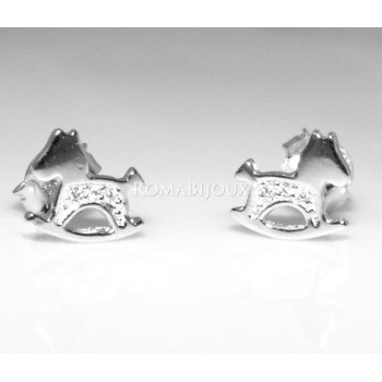 RMB|Argento 925 : orecchini donna ragazza bambina stud cavallo a dondolo pave' di zirconi bianchi