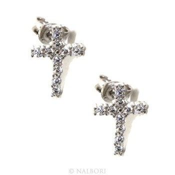 RMB|925: earrings man / woman light cross stitch white pavé zirconia 11x8