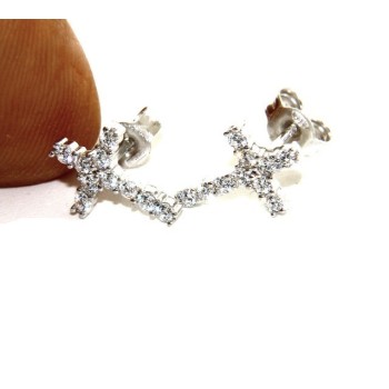 RMB|925: earrings man / woman light cross stitch white pavé zirconia 11x8