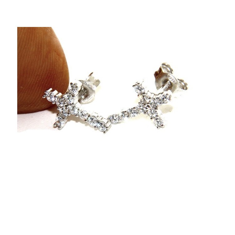 RMB|Argento 925 : orecchini uomo/donna punto luce croce pavè zircone bianco 11x8