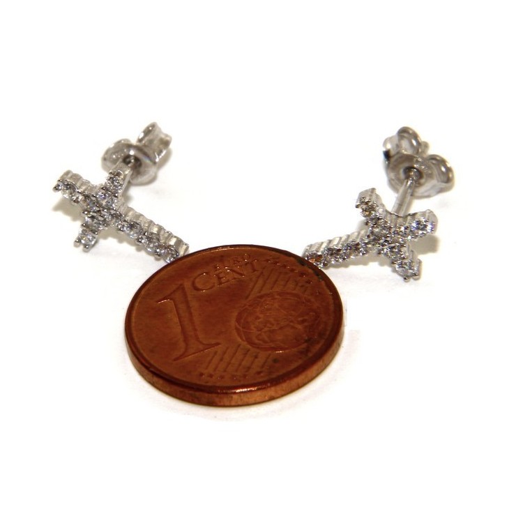 RMB|Argento 925 : orecchini uomo/donna punto luce croce pavè zircone bianco 11x8