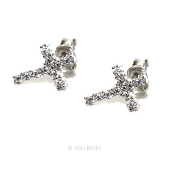 RMB|Argento 925 : orecchini uomo/donna punto luce croce pavè zircone bianco 11x8